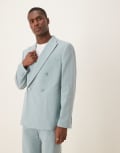 [ASOS DESIGN] ASOS DESIGN slim double breasted suit jacket in light blue crinkle texture Chest 42 Regular Light blue