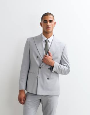 Asos Design Slim Double Breasted Suit Jacket In Gray