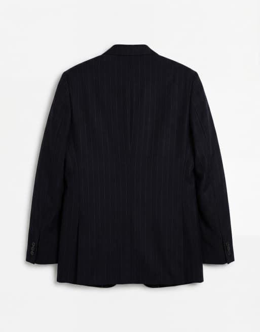 ASOS DESIGN slim double breasted suit jacket in navy pinstripe, 7 of 7