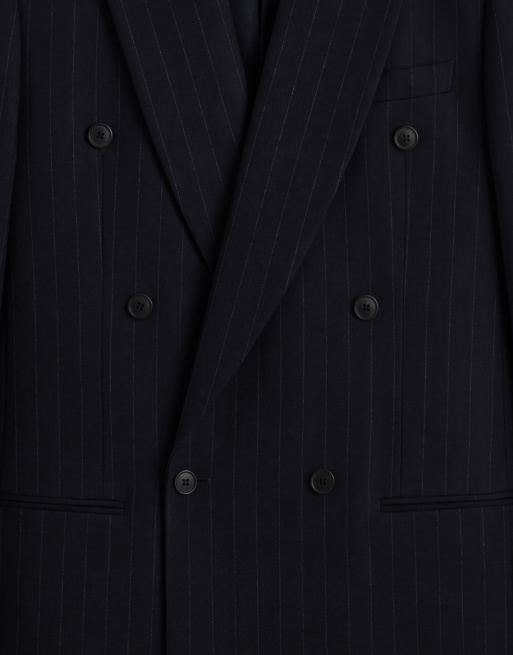 ASOS DESIGN slim double breasted suit jacket in navy pinstripe, 8 of 9