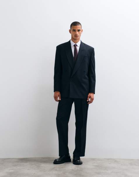 ASOS DESIGN slim double breasted suit jacket in navy pinstripe - view 1
