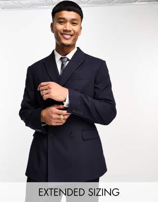 Asos Design Wedding Skinny Double Breasted Suit Jacket In Navy