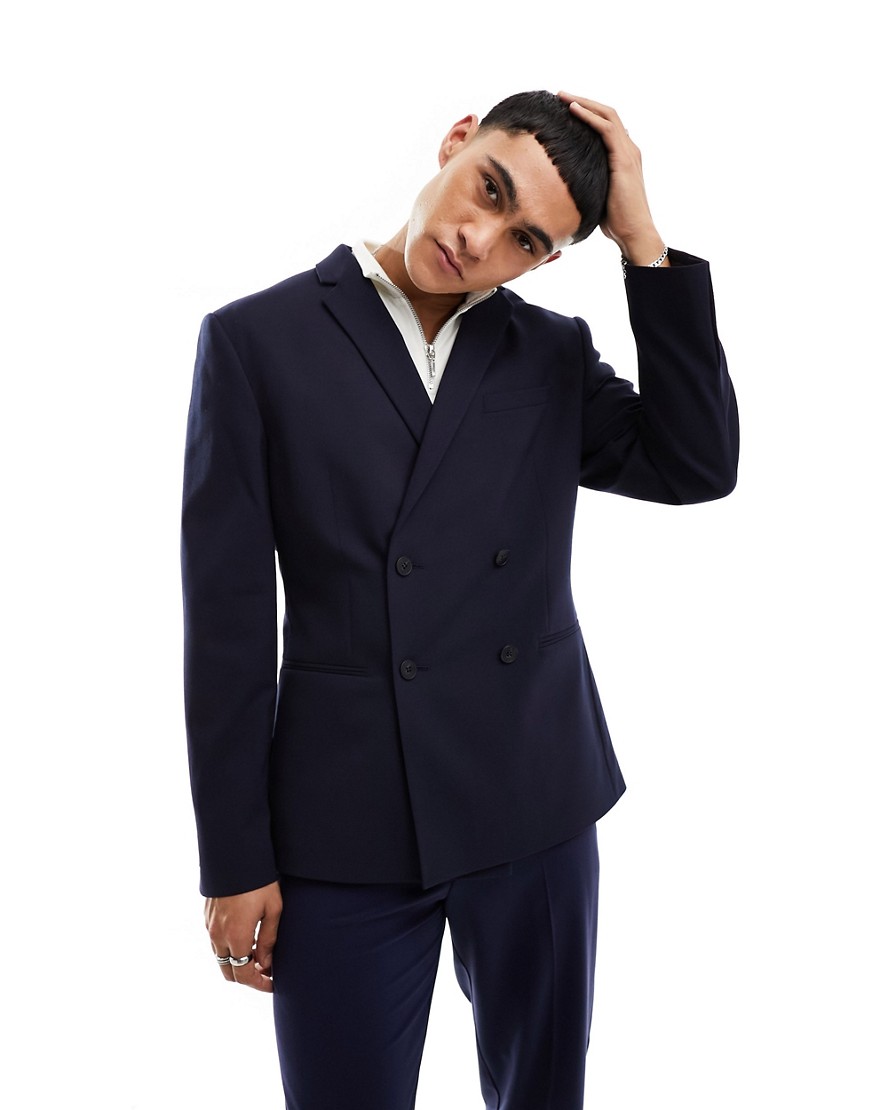 ASOS DESIGN slim double breasted suit jacket in navy