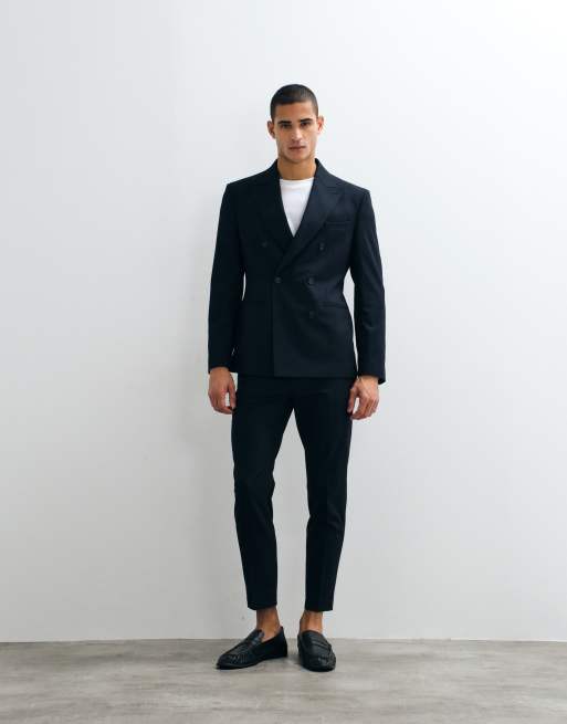 ASOS DESIGN slim double breasted suit jacket in navy, 4 of 5