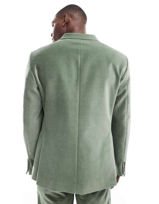 ASOS DESIGN slim double breasted suit jacket in sage green cotton velvet ASOS