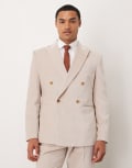[ASOS DESIGN] ASOS DESIGN slim double breasted suit jacket in stone lightweight cotton velvet-Neutral Chest 38 Regular STONE