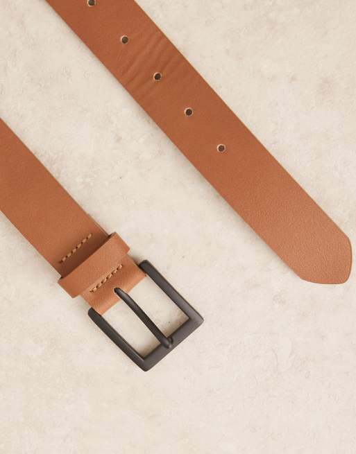 ASOS DESIGN faux leather belt with contrast buckle in brown