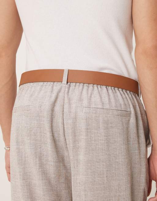 ASOS DESIGN faux leather belt with contrast buckle in brown