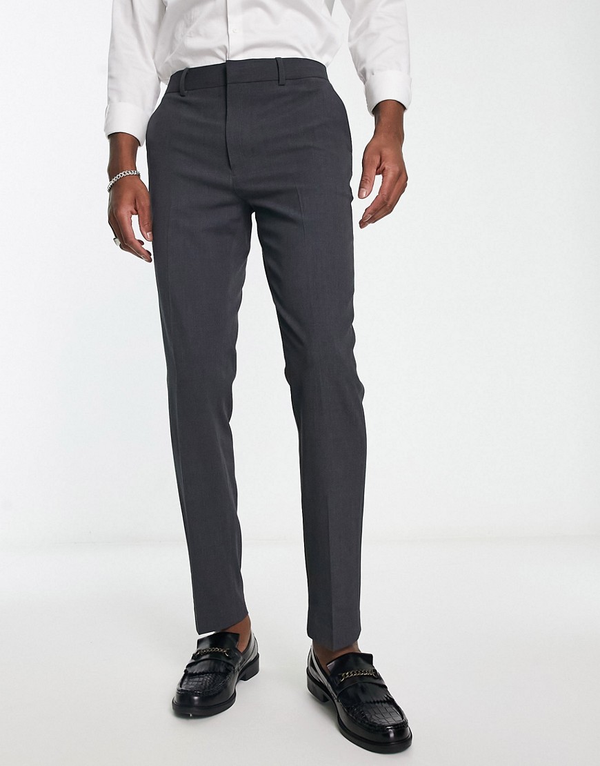 Asos Design Slim Dressy Pants In Charcoal-gray