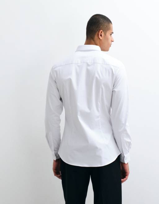ASOS DESIGN slim easy iron stretch sateen shirt in white, 5 of 5