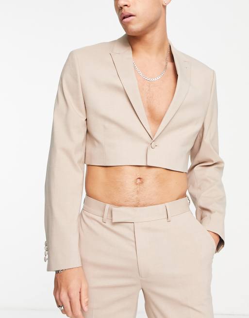 ASOS DESIGN slim short sleeve suit jacket in brown