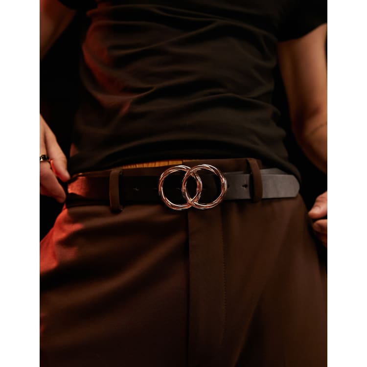 Black Leather-Look Double Circle Belt