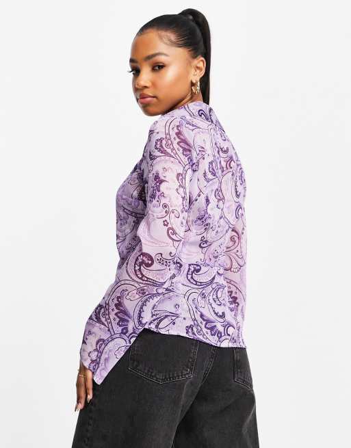ASOS DESIGN slim fit 90s shirt in paisley print with flare sleeve , 2 of 4