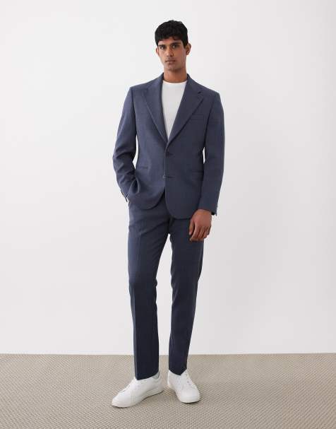 ASOS DESIGN – Slim-Fit-Anzug aus marineblauem Wollmisch-Tweed - view 1