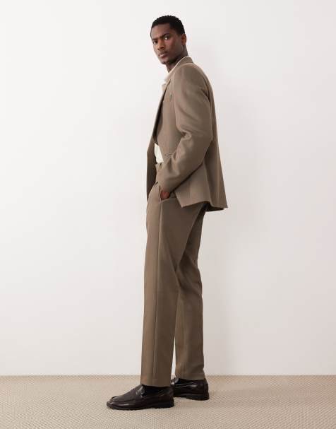 ASOS DESIGN – Slim Fit-Anzug aus Twill in Khaki - view 1