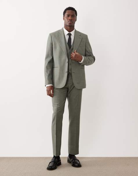 ASOS DESIGN – Slim-Fit-Anzug aus waschbarem Wollmix in Mittelgrün - view 1