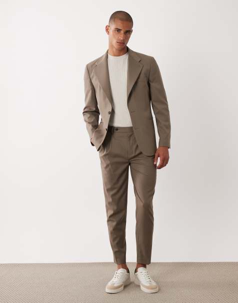 ASOS DESIGN – Slim-Fit-Anzug in Braun aus 100% Sommerwolle - view 1