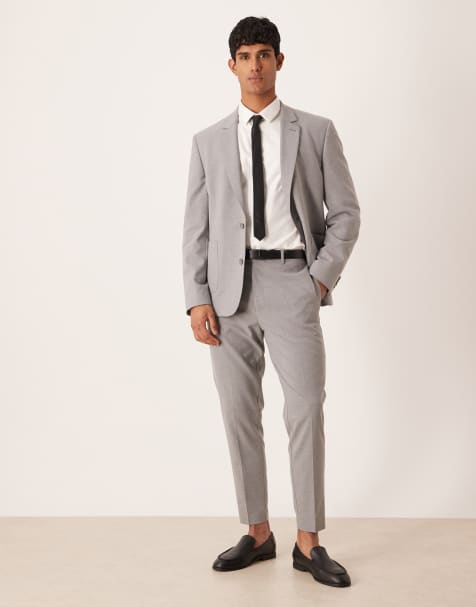 ASOS DESIGN – Slim-Fit-Anzug in Grau mit farblich abgestimmtem Hahnentrittmuster - view 1