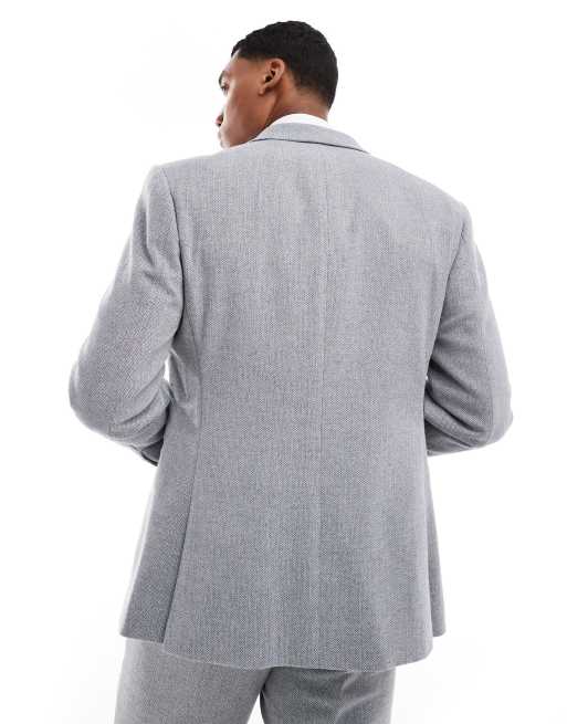 ASOS DESIGN – Slim Fit Anzug-Jacke in Grau aus Wollmix mit Flechtmuster, 5 von 5