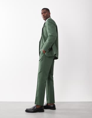 Slim-Fit-Anzughose aus Twill in Dunkelgrün mit hohem Leinenanteil Grün 46 Short