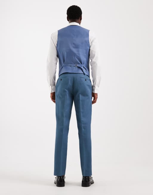 ASOS DESIGN – Slim-Fit-Anzughose aus Twill in Mittelblau mit hohem Leinenanteil, 3 von 5
