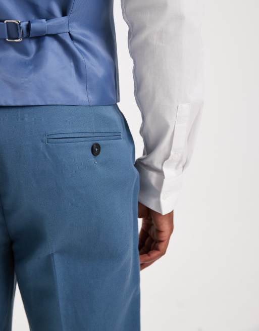 ASOS DESIGN – Slim-Fit-Anzughose aus Twill in Mittelblau mit hohem Leinenanteil, 5 von 5
