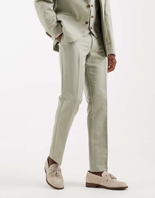 ASOS DESIGN – Slim-Fit-Anzughose aus Twill mit hohem Leinenanteil in Salbeigrün, 2 von 5