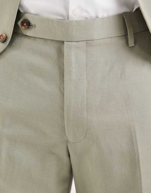 ASOS DESIGN – Slim-Fit-Anzughose aus Twill mit hohem Leinenanteil in Salbeigrün, 3 von 5