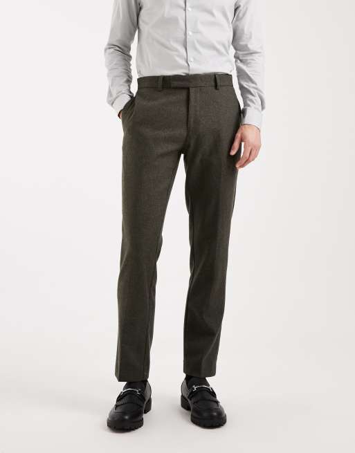 ASOS DESIGN – Slim-Fit-Anzughose aus Wollmix mit Fischgrätmuster in Khaki, 2 von 5