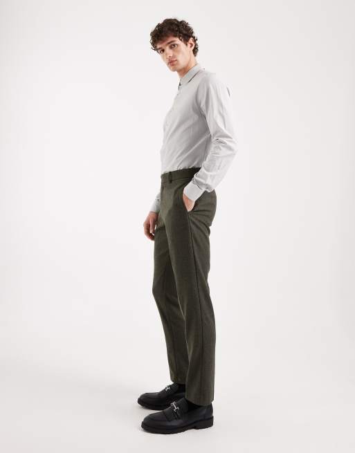 ASOS DESIGN – Slim-Fit-Anzughose aus Wollmix mit Fischgrätmuster in Khaki, 3 von 5
