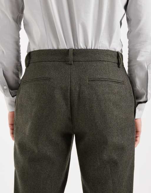 ASOS DESIGN – Slim-Fit-Anzughose aus Wollmix mit Fischgrätmuster in Khaki, 4 von 5