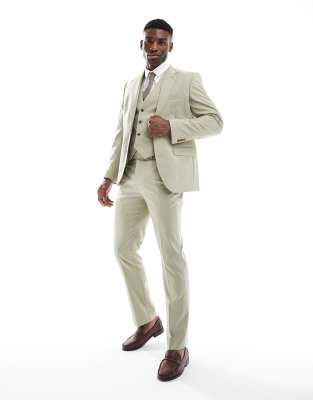 Slim Fit Anzughose in Salbeigrün Grün 46 Regular