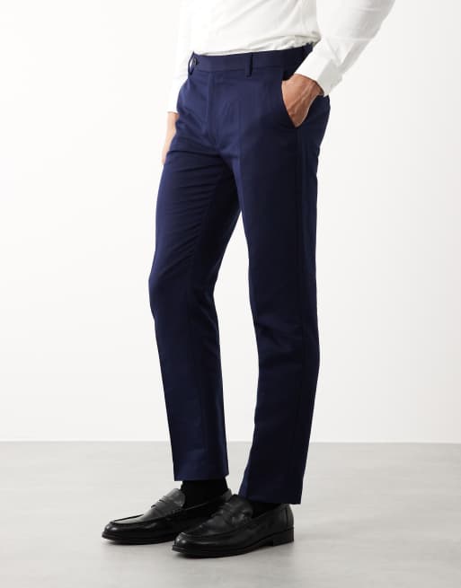 ASOS DESIGN – Slim-Fit-Anzughose in Schwarz aus Twill mit hohem Leinenanteil, 4 von 5