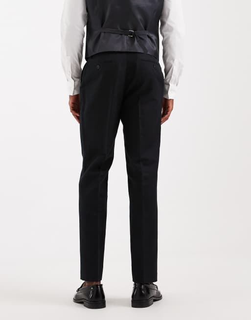 ASOS DESIGN – Slim-Fit-Anzughose in Schwarz aus Twill mit hohem Leinenanteil, 2 von 5