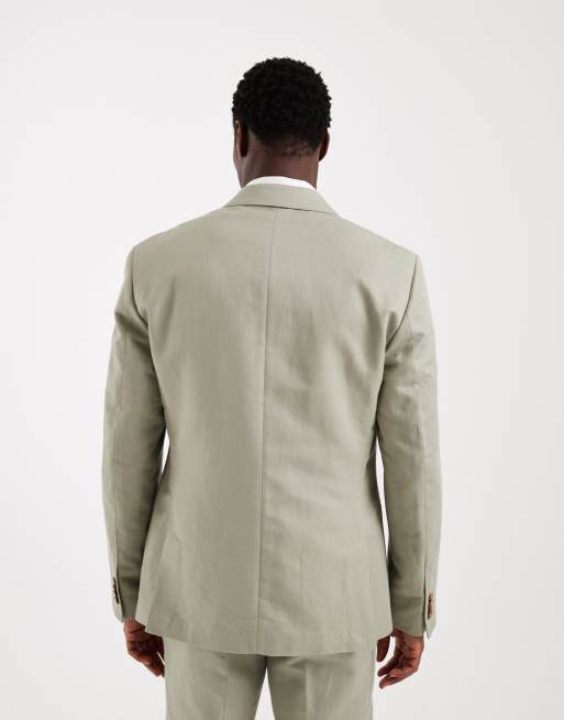 ASOS DESIGN – Slim-Fit-Anzugjacke aus salbeigrünem Twill mit hohem Leinenanteil, 5 von 5