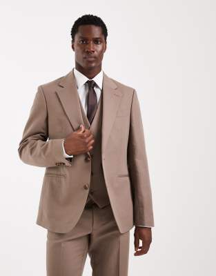 Slim-Fit-Anzugjacke aus Twill in Beige mit hohem Leinenanteil-Neutral Neutral 54 Regular