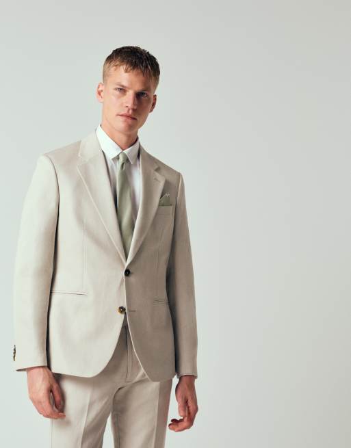 ASOS DESIGN – Slim-Fit-Anzug in Steinbeige aus Twill mit hohem Leinenanteil, 2 von 4