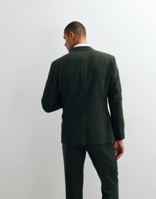 ASOS DESIGN – Slim-Fit-Anzugjacke in Dunkelgrün mit Wollanteil und Fischgrätmuster, 4 von 5