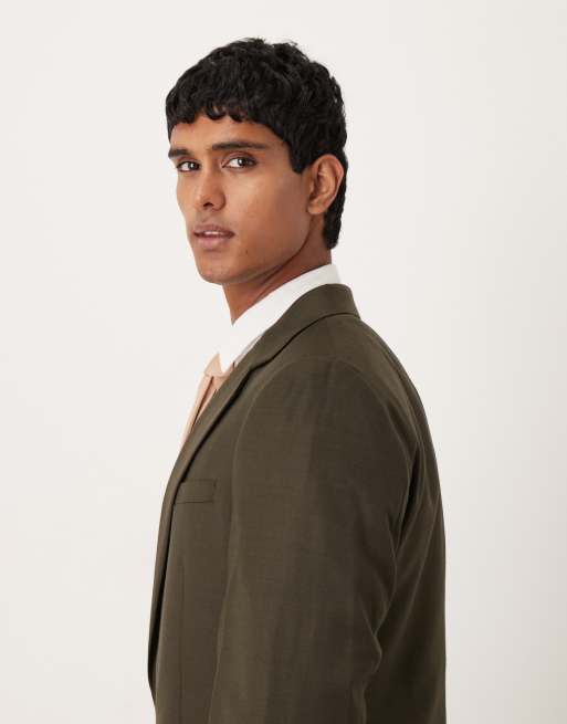 ASOS DESIGN – Slim-Fit-Anzugjacke in Olivgrün mit melierter Struktur, 4 von 5