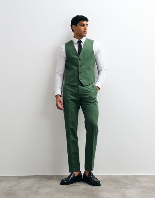 ASOS DESIGN – Slim-Fit-Anzugweste aus Twill in Dunkelgrün mit hohem Leinenanteil, 2 von 5