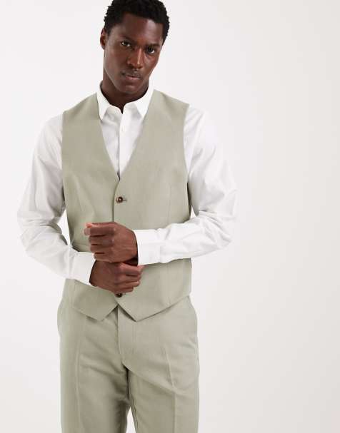 ASOS DESIGN – Slim-Fit-Anzugweste aus Twill in Salbeigrün mit hohem Leinenanteil - view 1