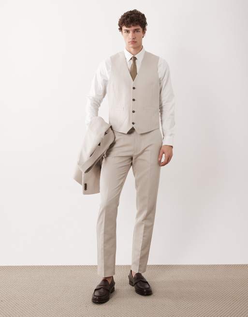 ASOS DESIGN – Slim-Fit-Anzugweste aus Twill mit hohem Leinenanteil in Steinbeige, 2 von 5