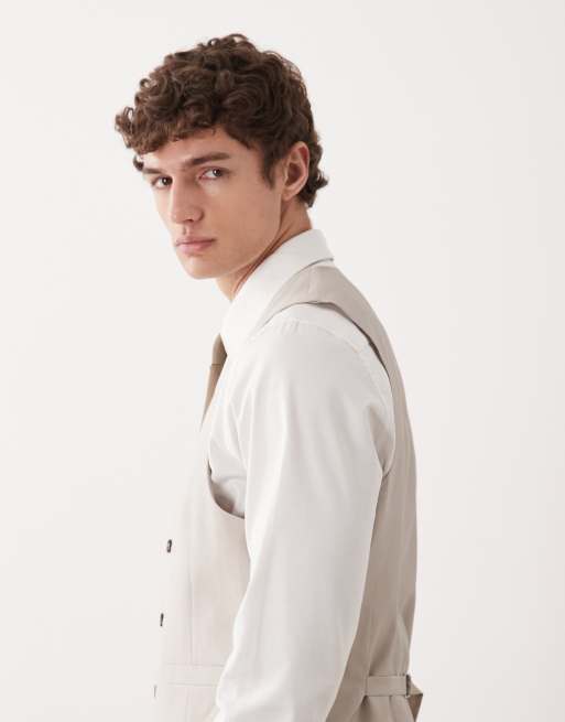ASOS DESIGN – Slim-Fit-Anzugweste aus Twill mit hohem Leinenanteil in Steinbeige, 4 von 5