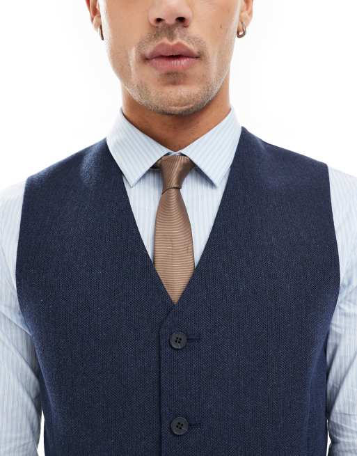 ASOS DESIGN – Slim Fit Anzugweste in Marineblau aus Wollmix mit gewebter Optik, 4 von 5
