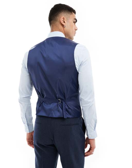 ASOS DESIGN – Slim Fit Anzugweste in Marineblau aus Wollmix mit gewebter Optik, 5 von 5