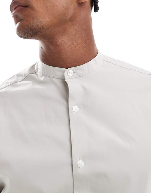 slim fit banded collar dress shirt Perry Ellis Men's Untucked Slim Fit Total Stretch Banded Collar Shirt - Blue