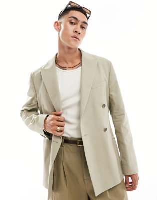 Asos Design Slim Fit Blazer In Putty-neutral