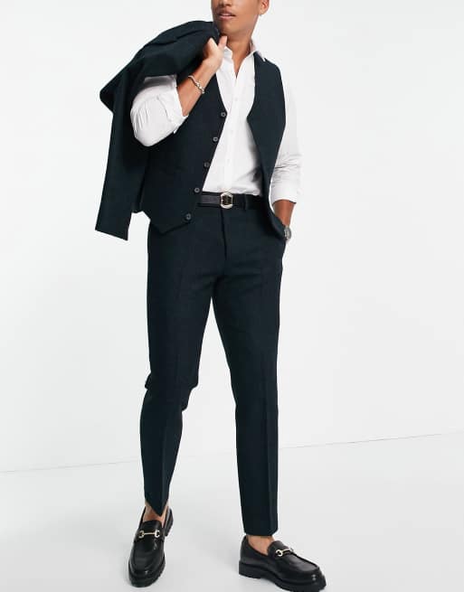 ASOS DESIGN - Slim-fit broek van 100% wollen Harris tweed in bosgroen 
