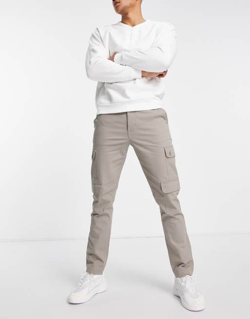 ASOS DESIGN Tall slim cargo pants with pockets in sand