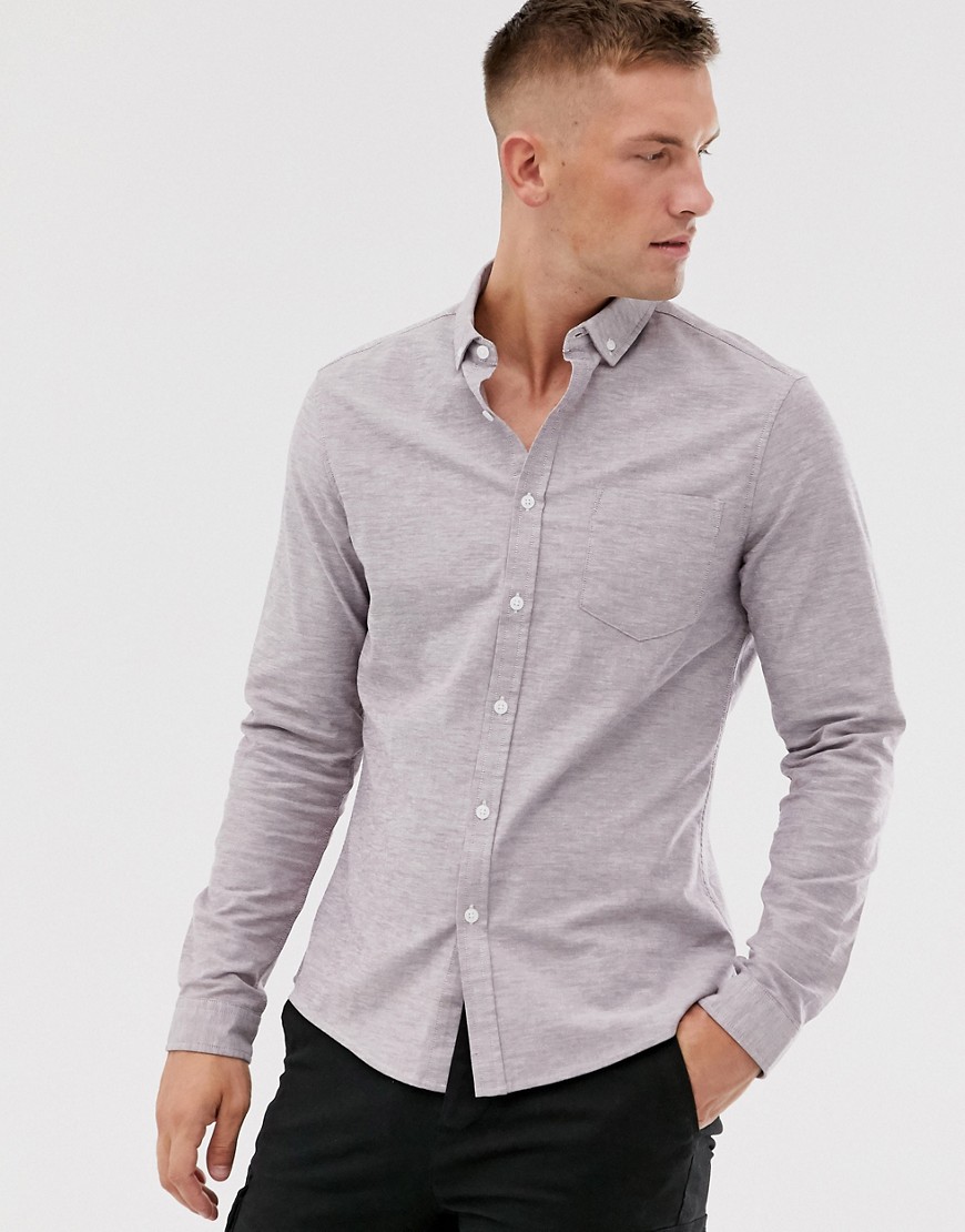 ASOS DESIGN - Slim-fit casual Oxford overhemd in bordeauxrood geverfd garen